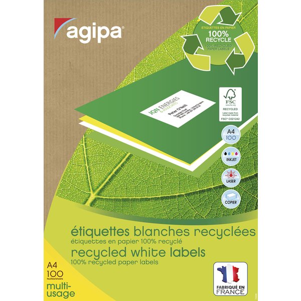 agipa Recycling Vielzweck-Etiketten, 70 X 35 Mm, Weiß-image