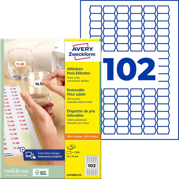 AVERY Zweckform Stick+Lift Preis-Etiketten, 26 x 16 mm, weiß