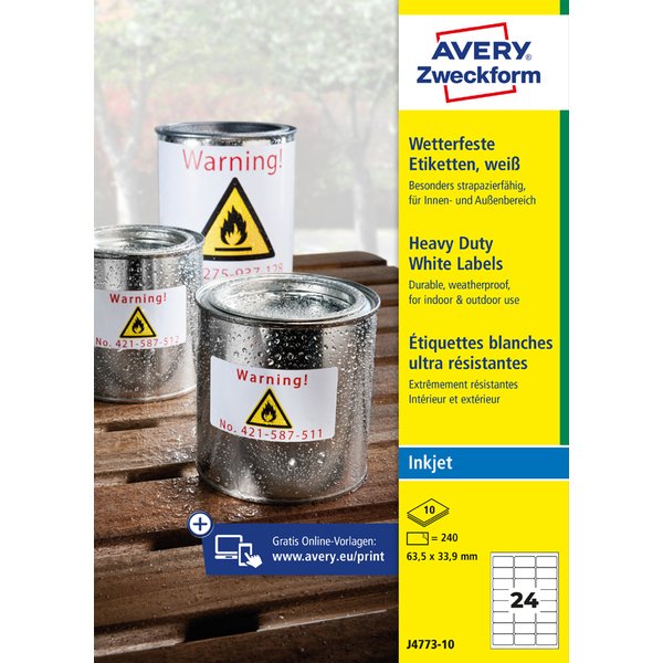 Avery Zweckform Wetterfeste Etiketten, 210 X 297 Mm, Weiß-image