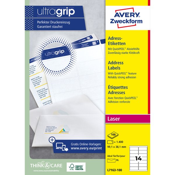 AVERY Zweckform QuickPEEL Adress-Etiketten, 99,1 x 38,1 mm