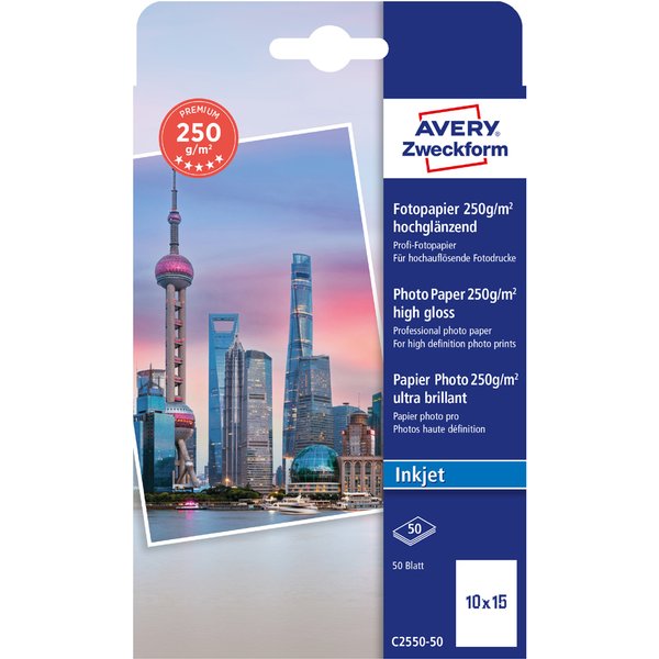 Avery Zweckform Inkjet Fotopapier Premium, 10 X 15 Cm, Weiß-image