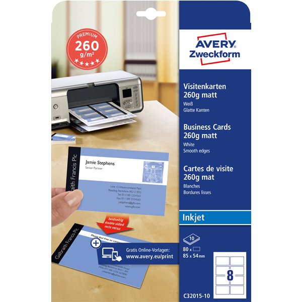 AVERY Zweckform Quick & Clean Visitenkarten, matt, 260 g/qm