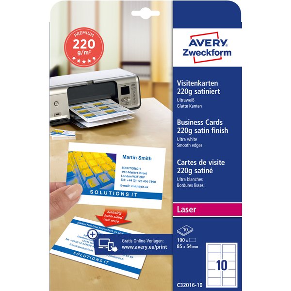 AVERY Zweckform Quick & Clean Visitenkarten, 10 Blatt