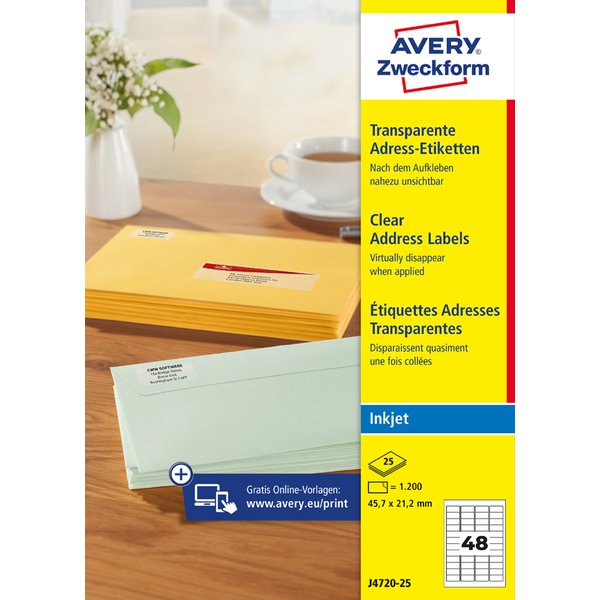 Avery Zweckform Transparente Adress-Etiketten, 45,7 X 21,2Mm-image