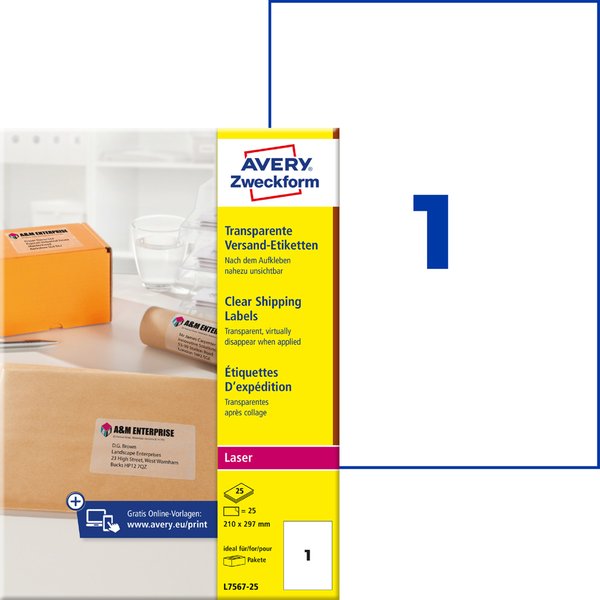 Avery Zweckform Transparente Adress-Etiketten, 210 X 297 Mm-image