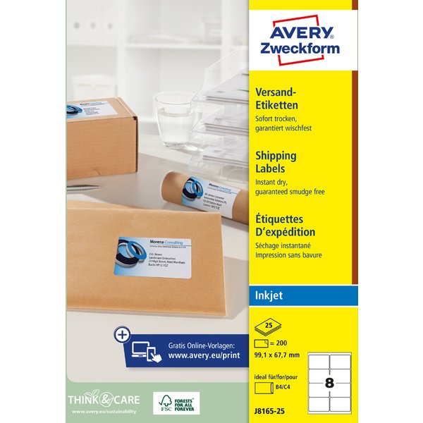 Avery Zweckform Inkjet Versand-Etiketten, 99,1 X 67,7 Mm-image
