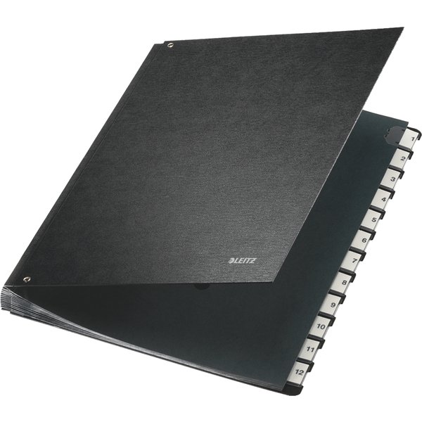 LEITZ Pultordner, A4, 1-12, 12 Fächer, Hartpappe, schwarz