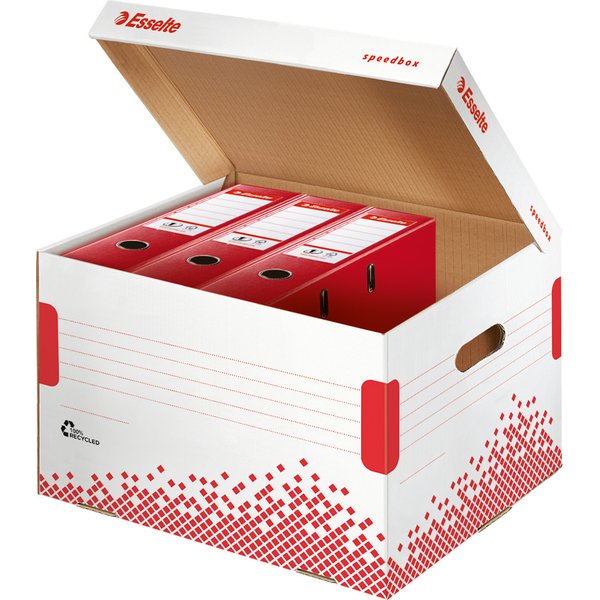 Esselte Archiv-Klappdeckelbox SPEEDBOX, für Ordner, weiß/rot