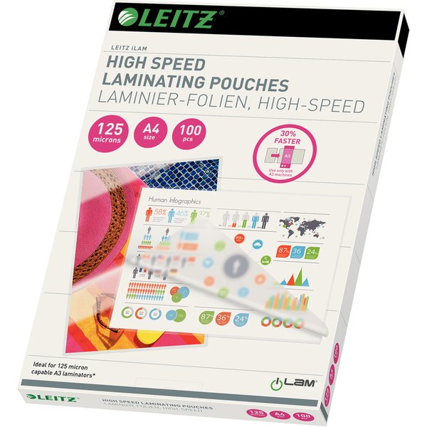 LEITZ Laminierfolientasche Speed, DIN A4, glänzend, 250 mic