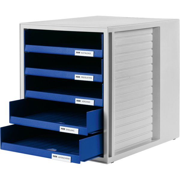 HAN Schubladenbox SCHRANK-SET, 5 offene Schübe, grau/blau