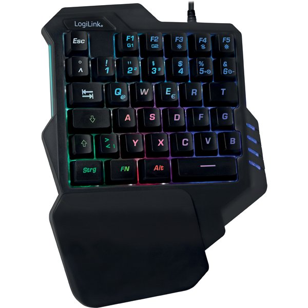 LogiLink Beleuchtete Einhand-Gaming Tastatur, schwarz