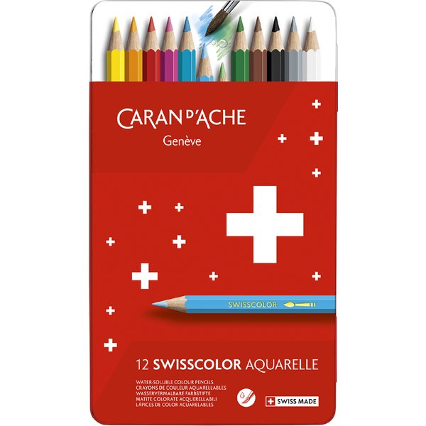 CARAN D, ACHE Buntstifte SWISSCOLOR Aquarelle,12er Metalletui