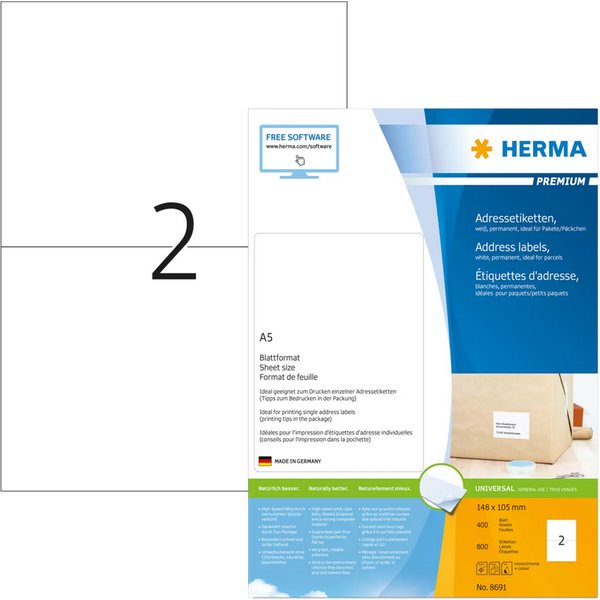 Herma Universal-Etiketten Premium, 148,5 X 105 Mm, Weiß-image