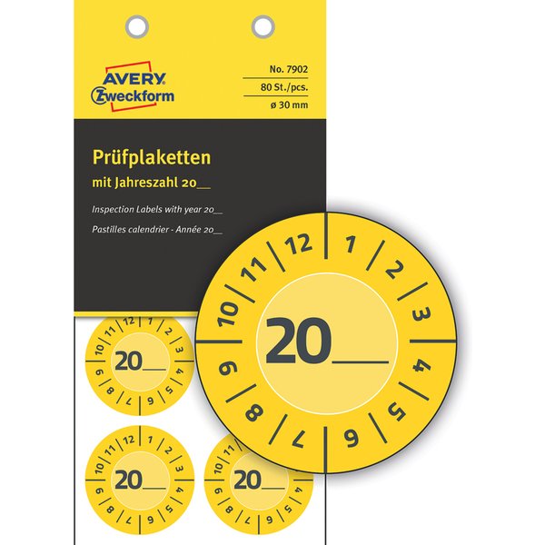 AVERY Zweckform Prüfplaketten zum Selbsteintragen 20XX, gelb