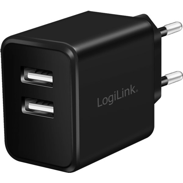 Logilink Usb-Steckdosenadapter, 2X USB-A, 12 Watt, Schwarz-image