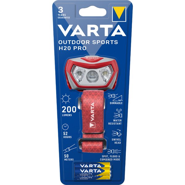 Varta Led-Kopflampe , Outdoor Sports H20 Pro, , Rot/Grau-image