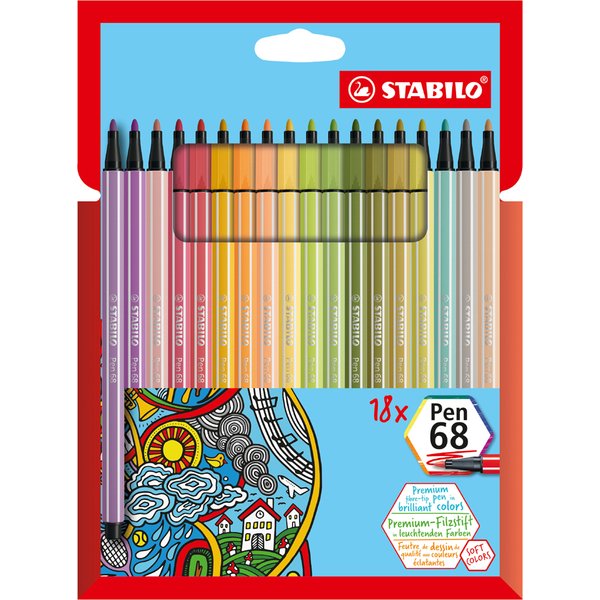 STABILO Fasermaler Pen 68, 18er Kartonetui