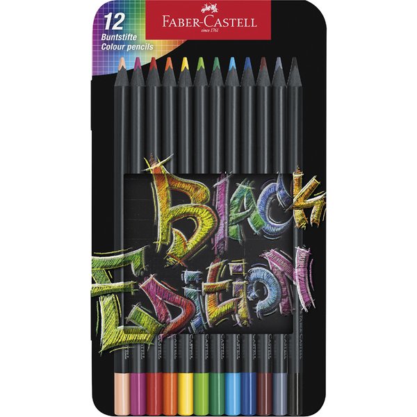 FABER-CASTELL Dreikant-Buntstifte Black Edition, 12er Etui