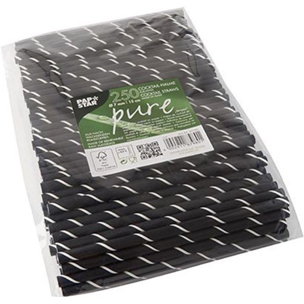 Papstar Papier-Trinkhalm , Pure, , 150 Mm, Schwarz / Weiß-image