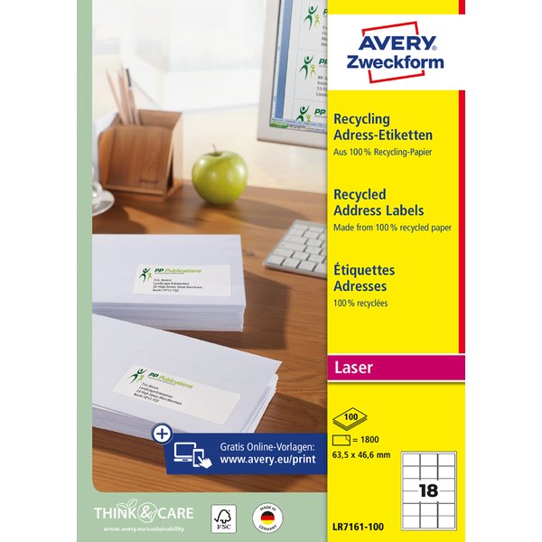 Avery Zweckform Recycling Adress-Etiketten, 63,5 X 46,6 Mm-image