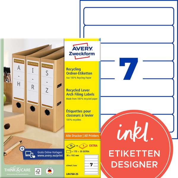 AVERY Zweckform Recycling Ordnerrücken-Etiketten, 38 x 192mm