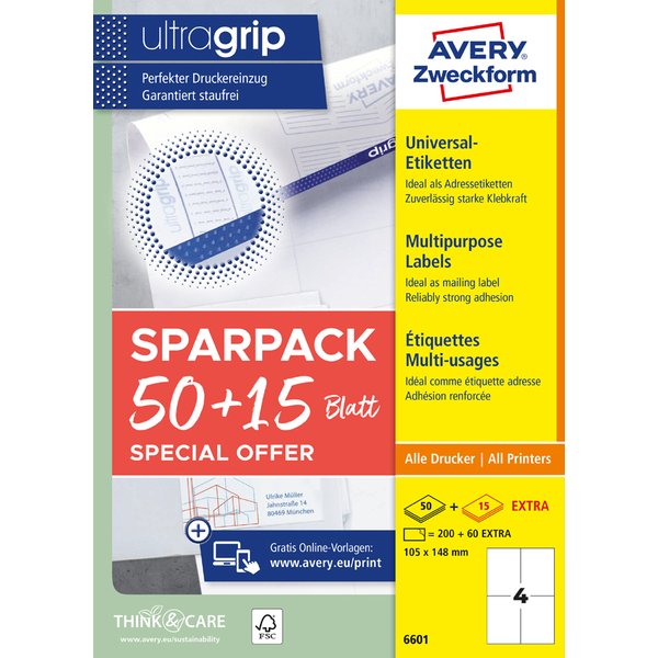 AVERY Zweckform Universal-Etiketten, 70 x 36 mm, 50 + 15 Bl.