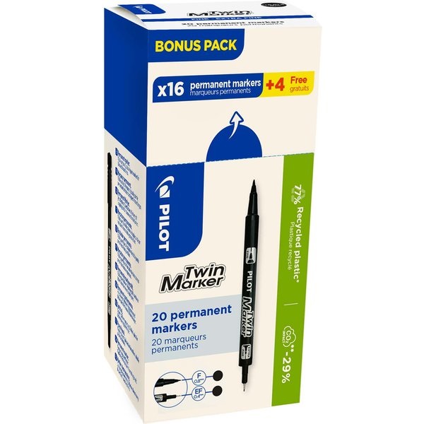 Pilot Permanent-Marker Twin Marker, Bonus Pack, Schwarz-image