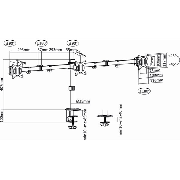 LogiLink Dreifach-Monitorhalterung, Armlänge: 658 mm