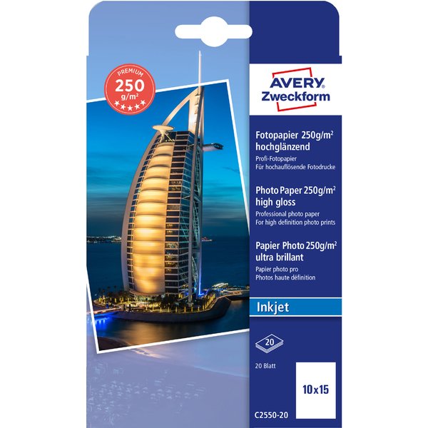 Avery Zweckform Inkjet Fotopapier Premium, 10 X 15 Cm, Weiß-image