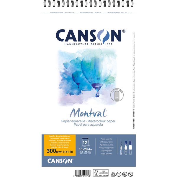 CANSON Aquarellblock , Montval, , 160 x 284 mm, 300 g/qm