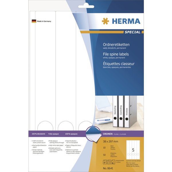 HERMA Ordnerrücken-Etiketten SPECIAL, 297,0 x 34,0 mm, weiß