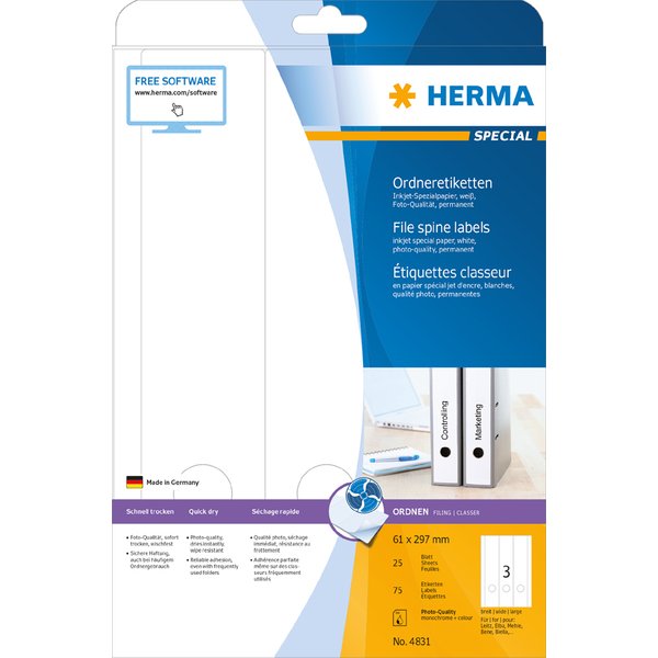HERMA Ordnerrücken-Etiketten SPECIAL, 297 x 61 mm, weiß