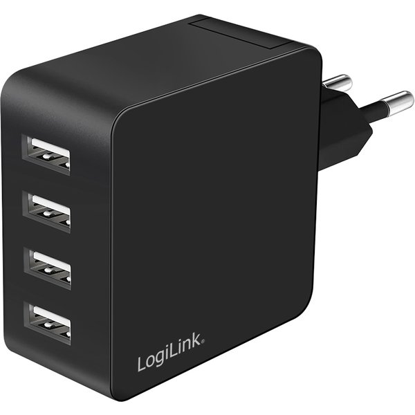 Logilink Usb-Steckdosenadapter, 4X USB-A, 24 Watt, Schwarz-image