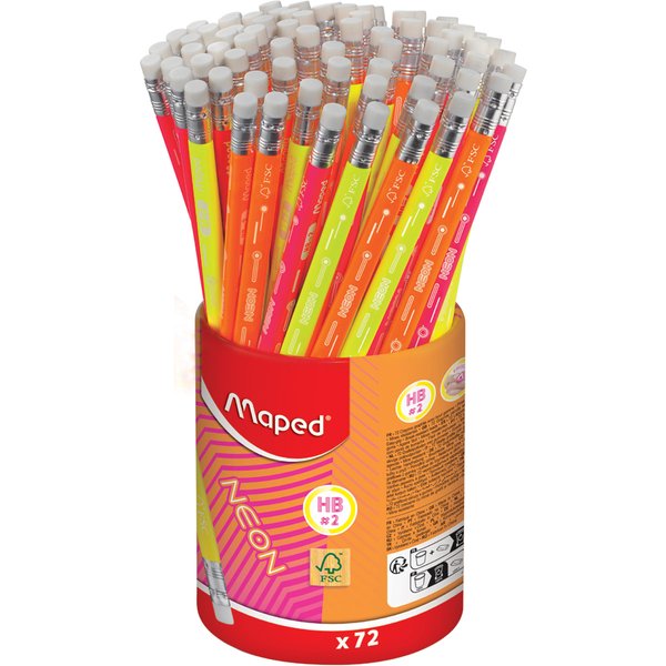 Maped Bleistift NEON, mit Radierer, HB, 72er Köcher