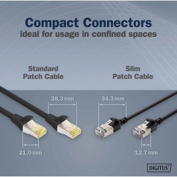 DIGITUS Slim Patchkabel, Kat. 6A, F/FTP, grau, 10,0 m