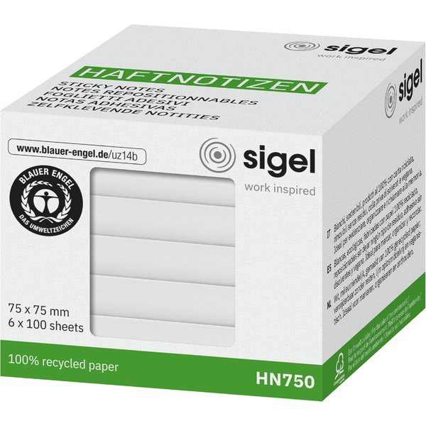 sigel Haftnotizen, 75 x 75 mm, blanko, weiß