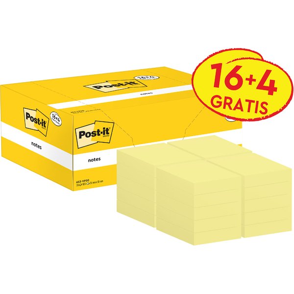 Post-it Haftnotizen notes, 127 x 76 mm, gelb, 18 + 6 gratis