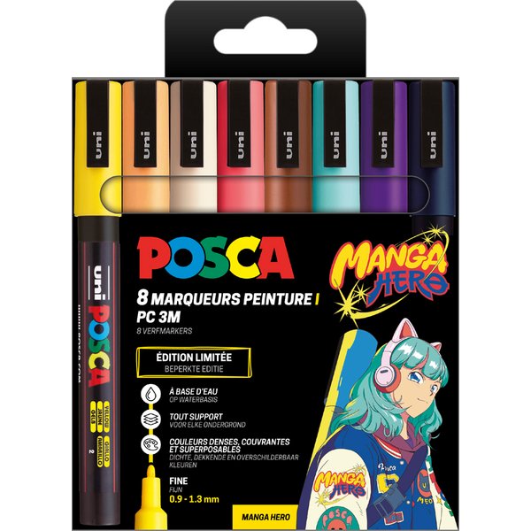 POSCA Pigmentmarker PC-3M, 8er Set MANGA HERO