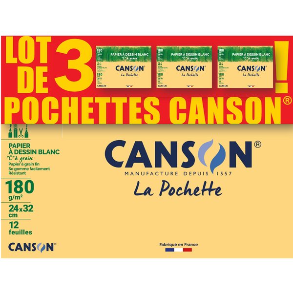 CANSON Zeichenpapier , C, à Grain, 240 x 320 mm, 3er Set