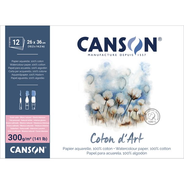 CANSON Aquarellblock , Coton d, Art, , 260 x 360 mm, naturweiß