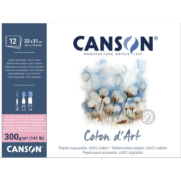 CANSON Aquarellblock , Coton d, Art, , 230 x 310 mm, naturweiß