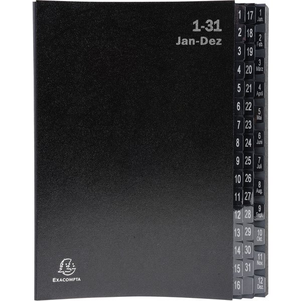 EXACOMPTA Pultordner, DIN A4, 1-12/1-31/, 44 Fächer, schwarz