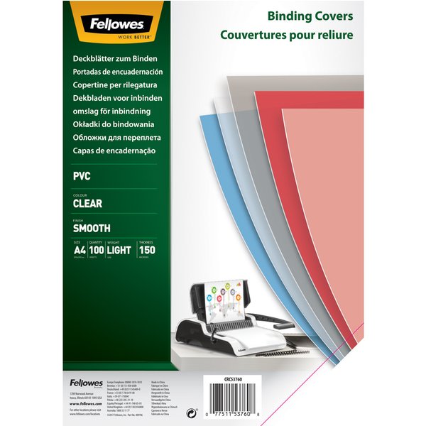 Fellowes Deckblatt, DIN A4, PVC, transparent, 0,18 mm