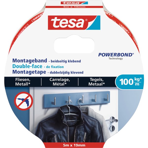 Tesa Powerbond Montageband FüR Fliesen/Metall, 19 Mm X 5,0 M-image