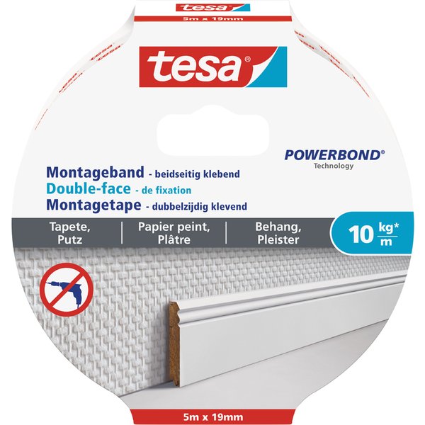 Tesa Powerbond Montageband FüR Tapete/Putz, 19 Mm X 5,0 M-image