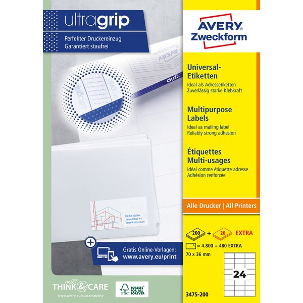 Avery Zweckform Universal-Etiketten, 105 X 37 Mm, Weiß-image