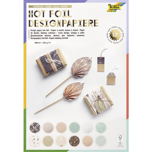 folia Designpapierblock , Hotfoil, , DIN A4, 165g/qm, 12 Blatt