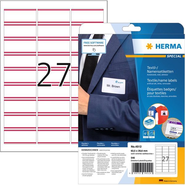Herma Namensetiketten Special, 63,5 X 29,6 Mm, Streifen Rot-image