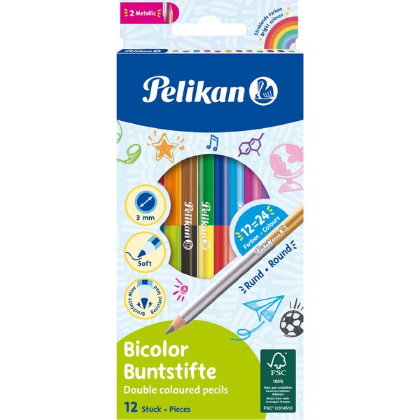Pelikan Zweifarb-Buntstifte Bicolor, Rund, 12Er Kartonetui-image