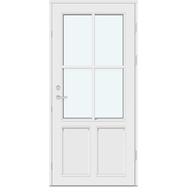 Outswing Exterior Doors | 1 horizontal decorative bar, 1 vertical decorative bar and 2 panels